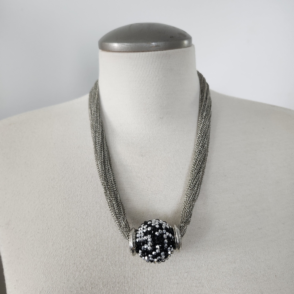 Multi Strands Silver and Black Beaded Fashion Statement Necklace‎